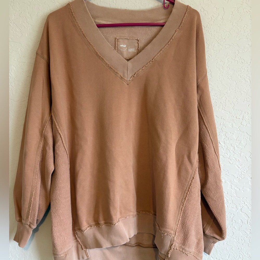 aerie Oversized V-Neck Sweater in Camel